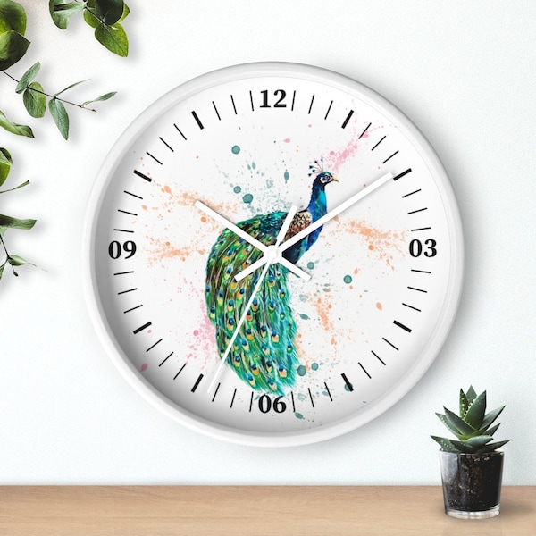 Beautiful Peacock Wall Clock, Peacock Feathers Wall Decor, Blue Green Yellow Colorful Wall Clock