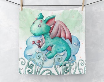 Green Dragon Face Towel, Kids Towel, Pastel Dragons, Kids Bath Time, Baby Shower Gift