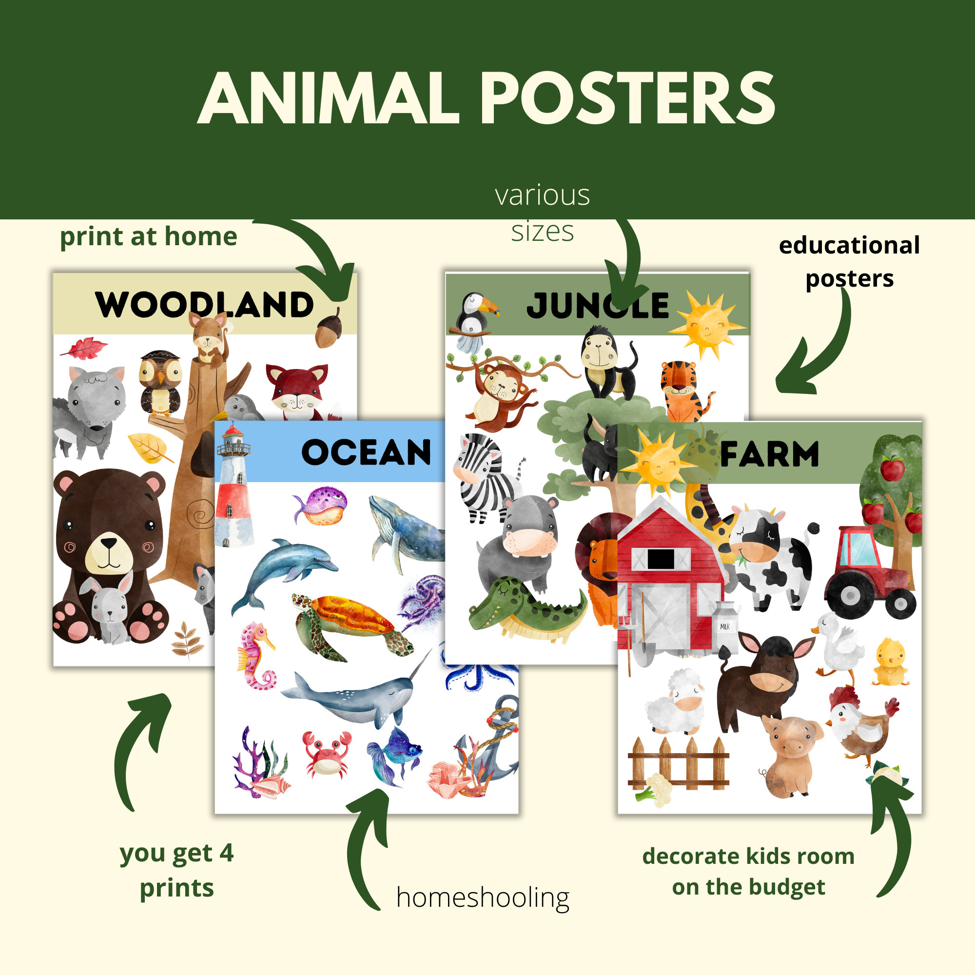 Animal Educational Posters DIGITAL DOWNLOAD, Home Schooling Posters ...