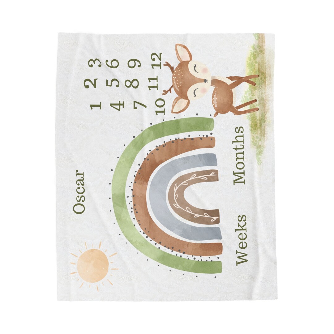 Personalised Rainbow Milestone Blanket, Velveteen Plush Blanket, Baby