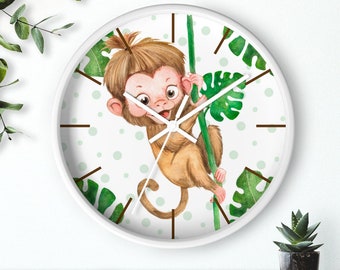 Swinging Monkey Wall Clock, Safari Wall Decoration, Jungle Home Decor, MK2022 Set, Nursery Decor