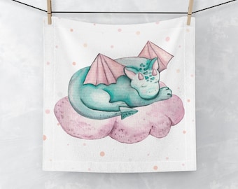 Sleeping Dragon Face Towel, Baby Shower Gift, Green Pastel Dragon, Kids Towel, Kids Bath Time