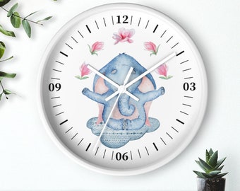 Meditating Elephant Wall Clock, Elephant Nursery Set, Toddler Nursery Room Decor, ET2022