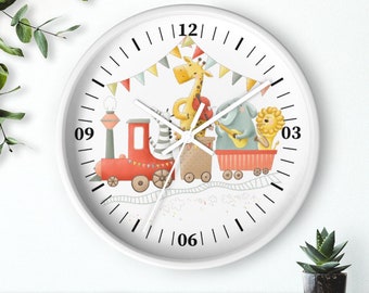 Musical Animals Wall Clock, Colorful Wall Decoration, Cute Train Clock, Kids Room Decor