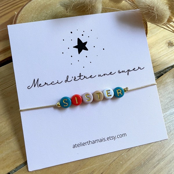 Bracelet Sister / "Merci d'être une super Sister" / Cadeaux soeur, cadeau noël soeur, famille