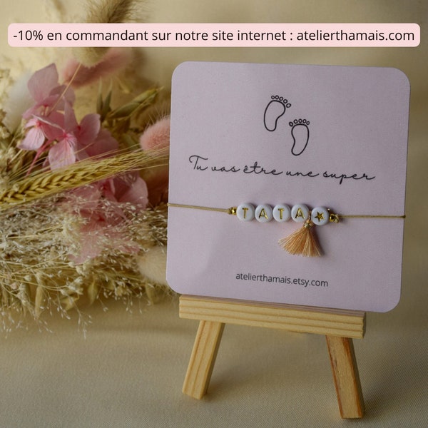 Bracelet tata / "Tu vas être tata" / Cadeaux tata, annonce grossesse / Future tata / Bracelet fin noeud coulissant