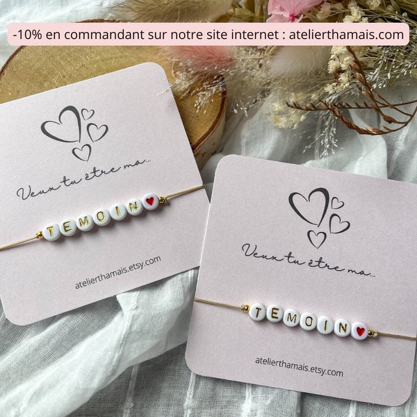 Bracelet témoin mariage / "Veux tu être ma témoin ?" / Cadeaux témoin, annonce mariage / Future mariée / Bracelet fin noeud coulissant