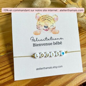 Bracelet cadeau de naissance à personnaliser / Bracelet et carte à offrir / Bracelet personnalisables avec carte bébé bébé lion