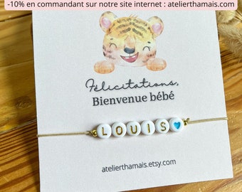 Pulsera de regalo de nacimiento para personalizar / Pulsera y tarjeta para regalar / Pulsera personalizable con tarjeta de bebé león