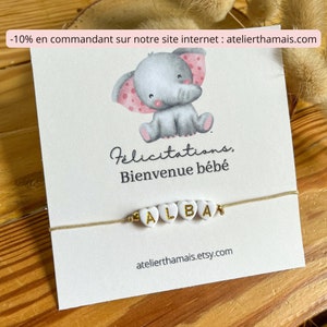 Birth gift bracelet to personalize / Bracelet and card to offer / Customizable bracelet with pink elephant baby card