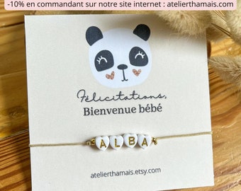 Geburtsgeschenkarmband zum Personalisieren / Armband und Karte zum Verschenken / Anpassbares Armband mit goldener Panda-Babykarte