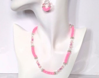 Baby Pink Diamond Crystal Sparkle Hoop or Dangle Earrings Slider Friendship Bracelet And or Necklace 16-17 Inch