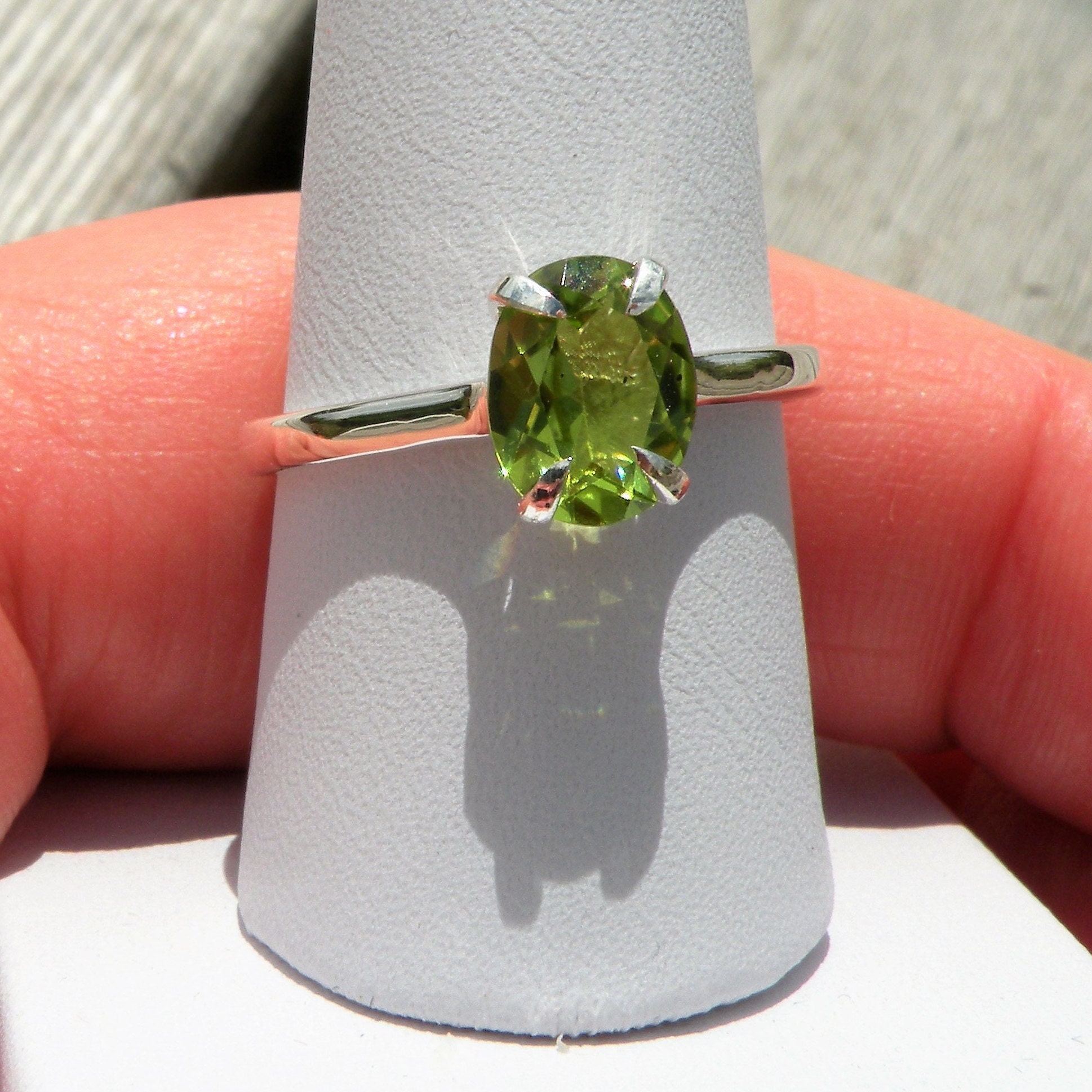 Natural Changbai Peridot 9x7mm Silver Ring Size R Natural Etsy UK