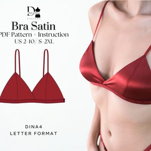 Satin Bra Sewing Pattern PDF | Bralette Pattern with Instructions | Sizes US 2–10 / S–2XL | A4 & Letter Format