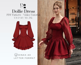 Dollie Dress PDF Sewing Pattern, Xmas Dress For Women Size XS-2XL| US 0-10,  Instant Download A4-A0