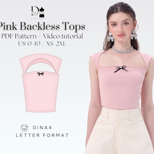 Pink Backless Tops Sewing Pattern | T-Shirt Women | XS-2XL