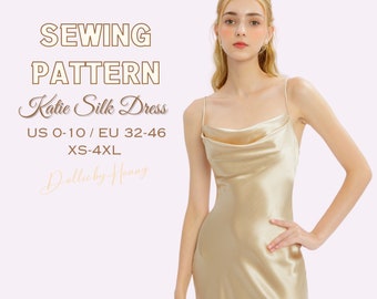 Katie Silk Cowl Neck Slip Dress, Backless Slip Dress, Prom Dress PDF Sewing Pattern, Bridesmaid Dress, Maxi Slip Dress, Instant Download