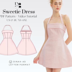 Sweetie Dress PDF Sewing Pattern XS-6XL, Halter A-Line Mini, Corset-Bodice Sundress
