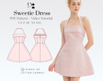 Sweetie Dress PDF Sewing Pattern XS-6XL, Halter A-Line Mini, Corset-Bodice Sundress