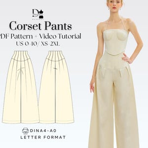 Corset High-Waisted Pants Sewing Pattern: Wide Leg Trousers (XS-6XL) (PDF Pattern)