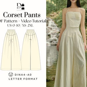 High-Waisted Corset Pants PDF Sewing Pattern | XS–6XL (US 0–18) | Wide-Leg Trousers | Ultra High Waisted