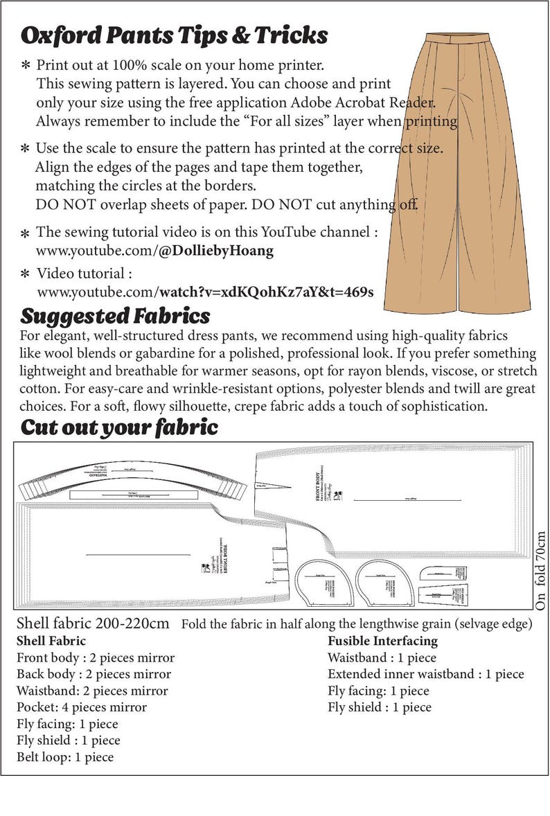 Patrón de costura para pantalones Oxford: Pantalones de talle alto y pierna ancha (patrón en PDF, tallas XS-5XL) imagen 10