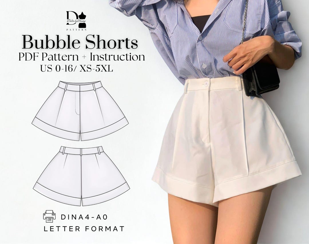 Bubble Shorts PDF Sewing Pattern | Sizes XS–5XL | High-waisted