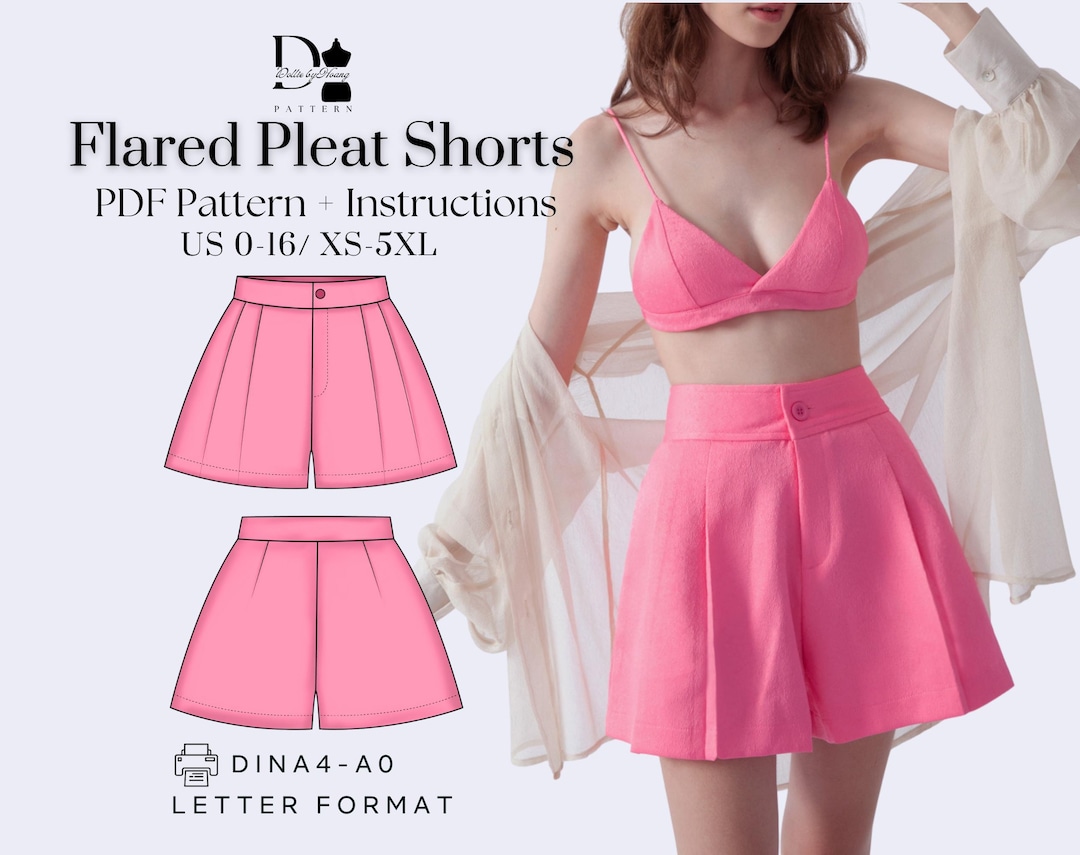 Flared Pleat Shorts Sewing Pattern: High Waisted (PDF Pattern) - Etsy
