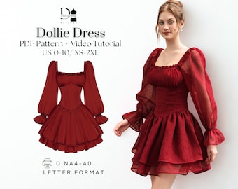 Dollie Dress XS-2XL, Princess Corset Mini, Puff Sleeve Cottagecore Fairy PDF Sewing Pattern