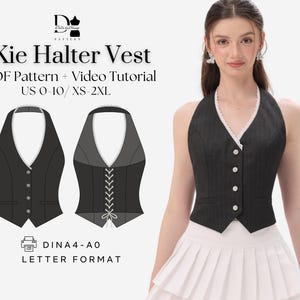 Patrón de costura en PDF para chaleco Kie Halter (tallas XS-2XL), top tipo chaleco entallado, chaleco estilo corsé.
