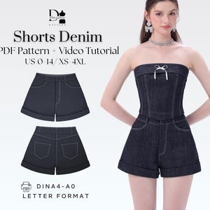 Patrón de shorts vaqueros XS-4XL, shorts de talle alto, shorts ajustados (PDF)