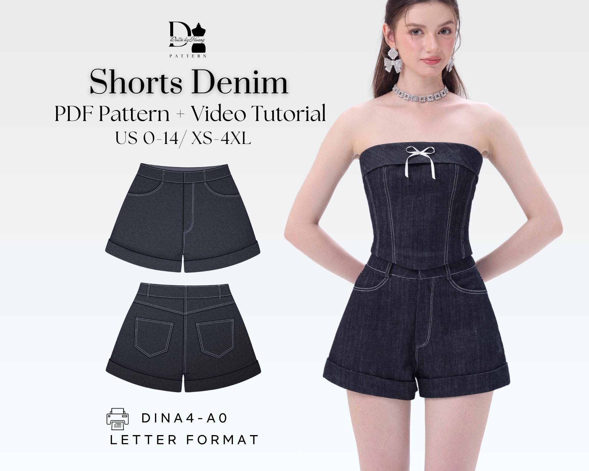 Denim Shorts Pattern XS-4XL, High-waisted Shorts, Fitted Shorts PDF ...
