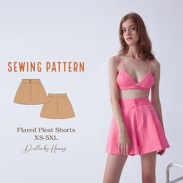 Flared Pleat Shorts Pattern  | XS-5XL | PDF Sewing pattern