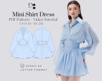 Mini Shirt Dress PDF Sewing Pattern | XS-2XL| Women&#39;s Dress | Instant Download