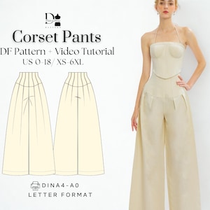 Corset High-Waisted Pants Sewing Pattern: Wide Leg Trousers (XS-6XL) (PDF Pattern)