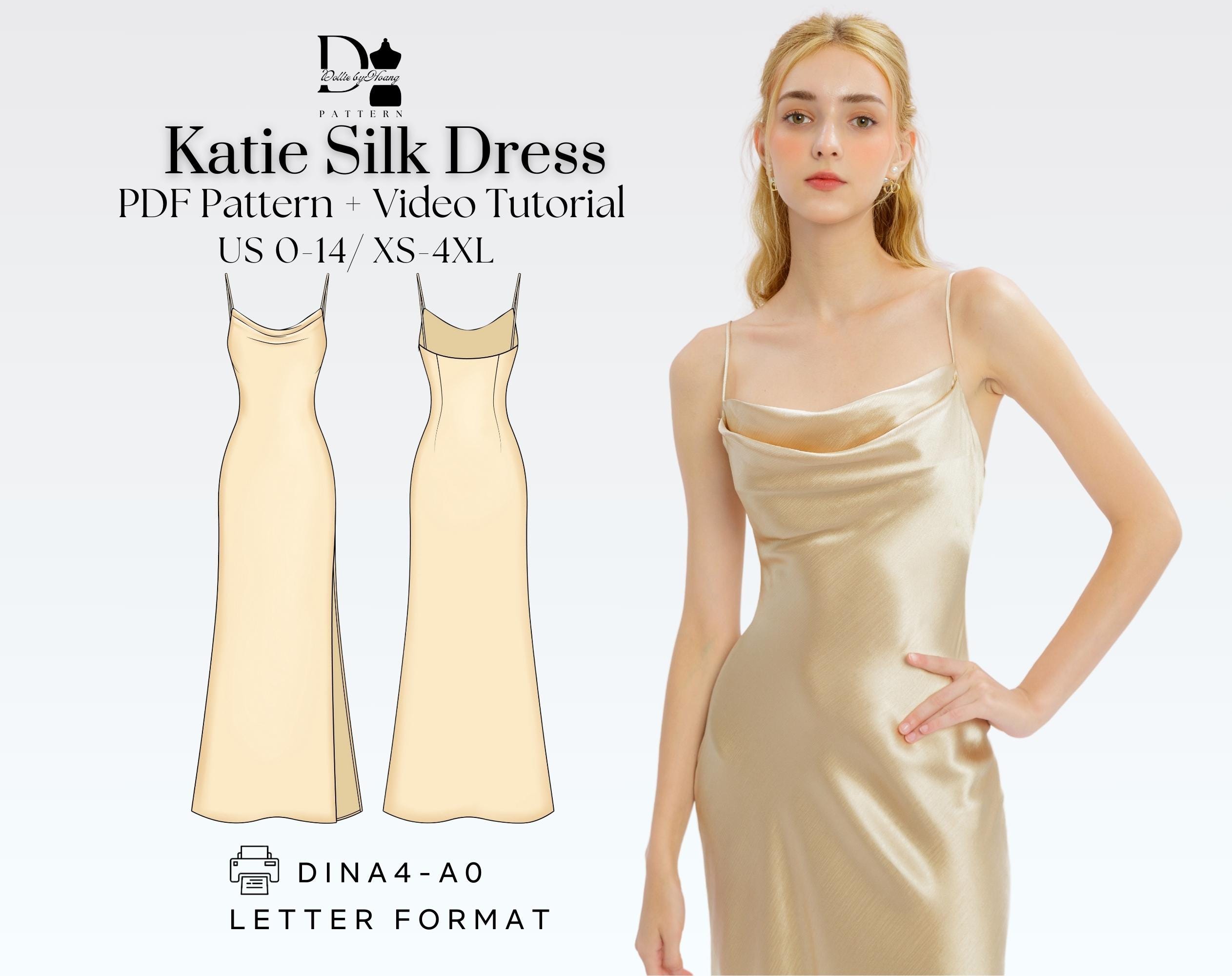 Katie Silk Cowl Neck Slip Dress Sewing Pattern XS-4XL, Backless Slip Dress, Prom Dress PDF Sewing Pattern, Bridesmaid Dress, Maxi Slip Dress