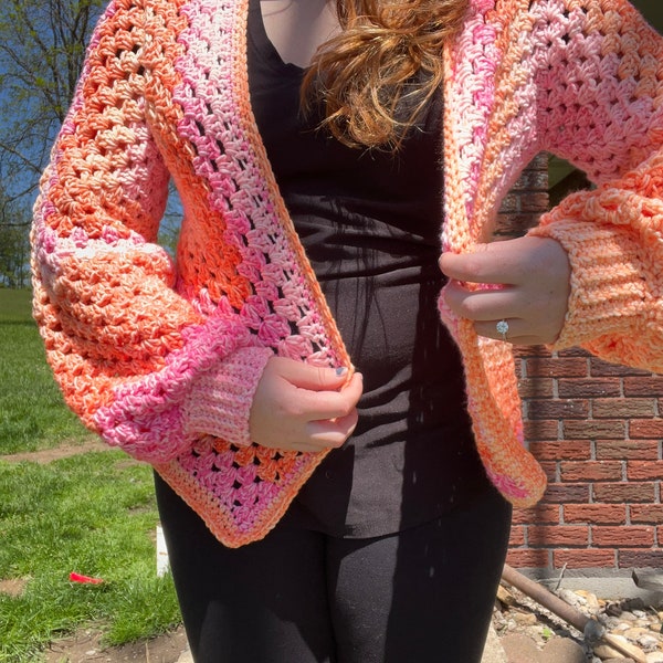 HexiCardigan au crochet - Pull hexagonal bohème fait main | Cardigan surdimensionné confortable au crochet