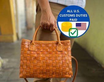 Leather Handbag Crossbody Woven French Style bag, Gift for mom, Gift for wife, Soft Genuine Leather with Crossbody Strap