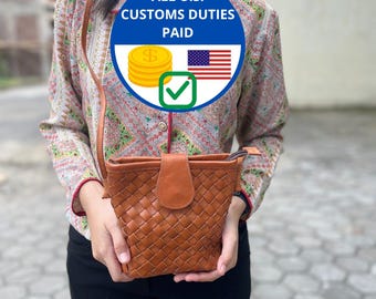 Woven Leather Mini Crossbody Bag, iPhone Purse