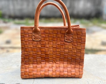 Crossbody Leather Bag, Leather Shoulder, Woven Leather Bag, Leather Purse, Genuine Leather, Top Handle Bag