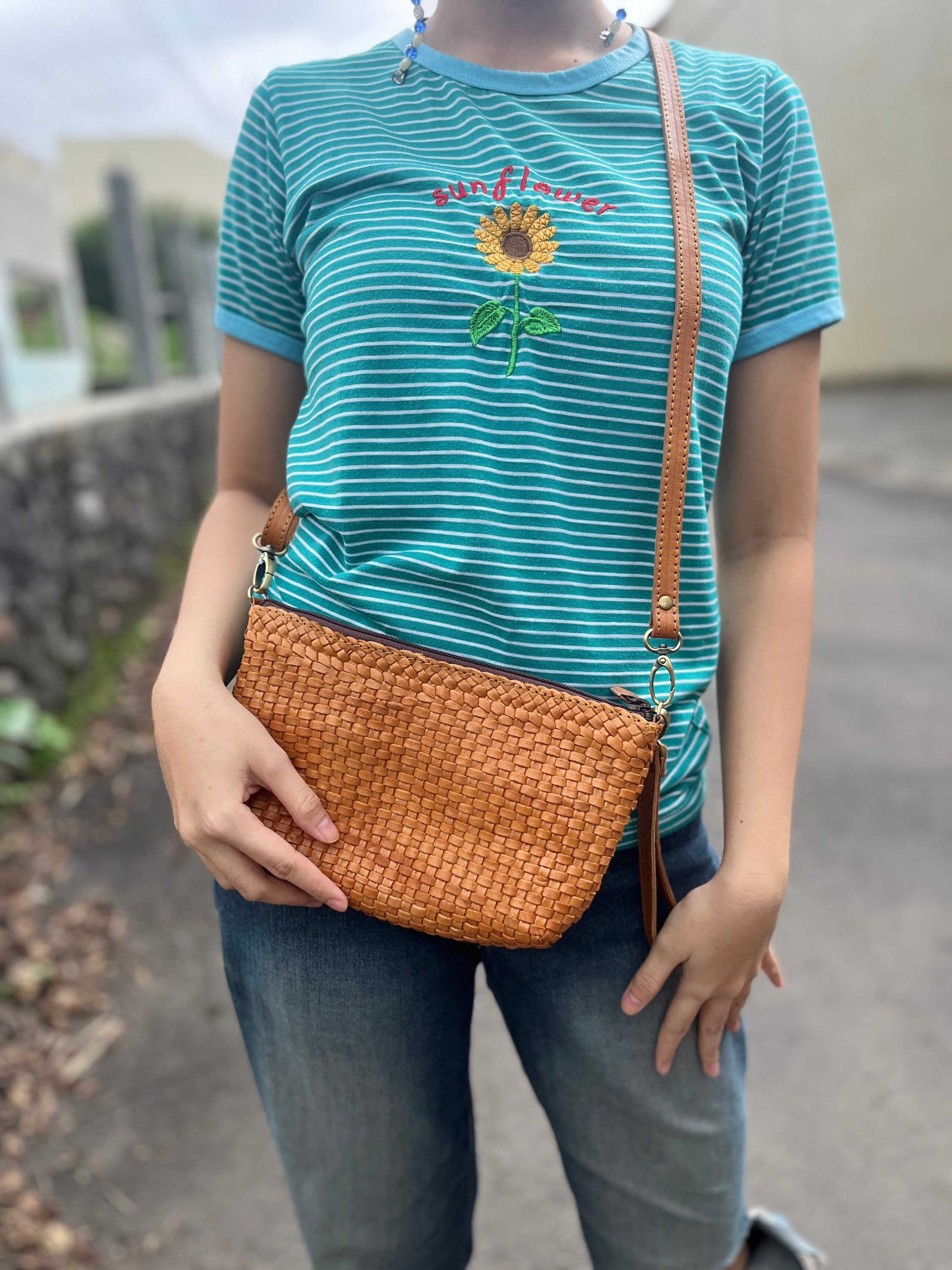 Brown Woven Checker Shoulder Bag