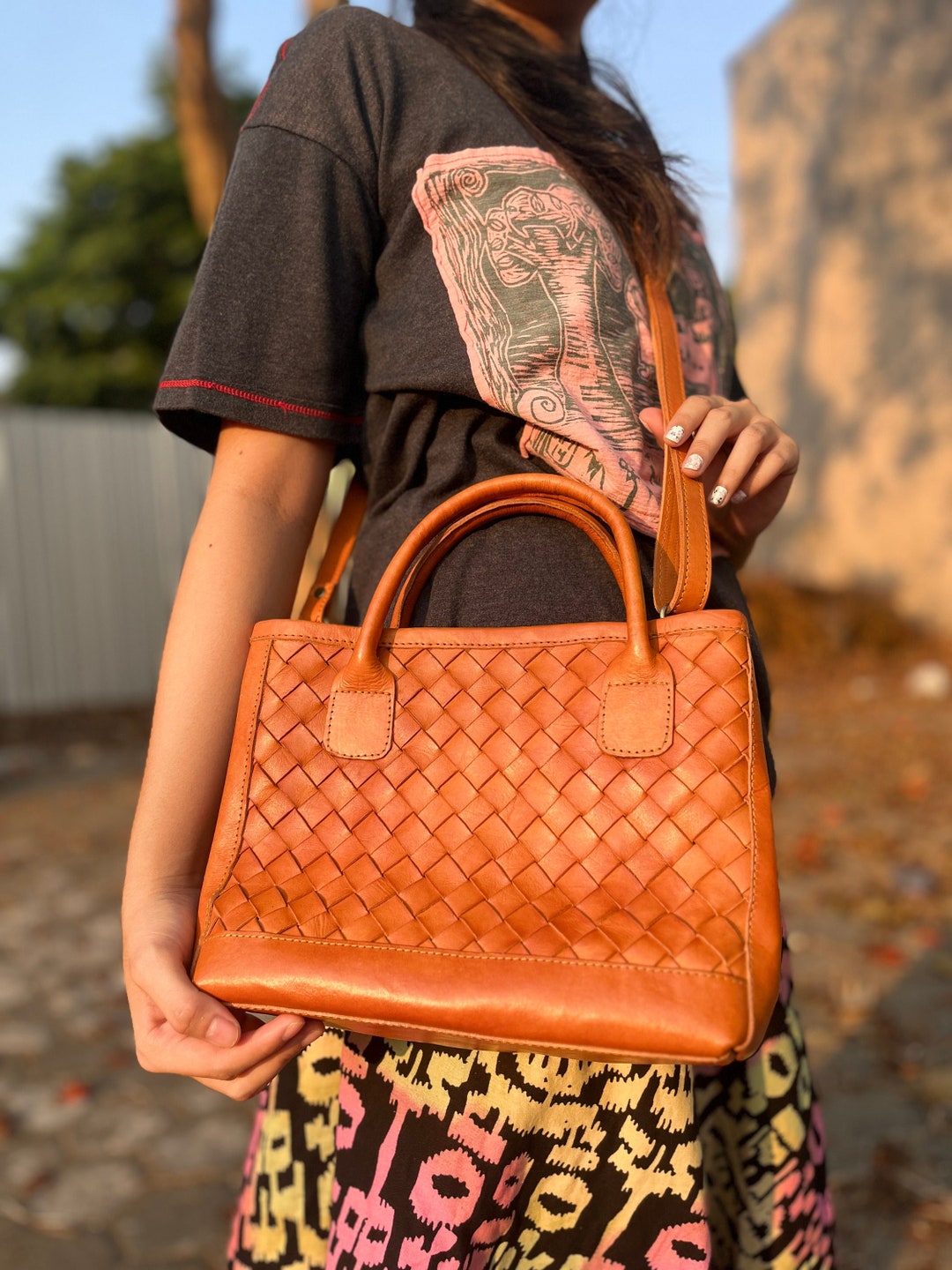 Leather Crossbody Bag Handbag, Woven Leather Bag, Leather Purse, Genuine Leather, Top Handle Bag