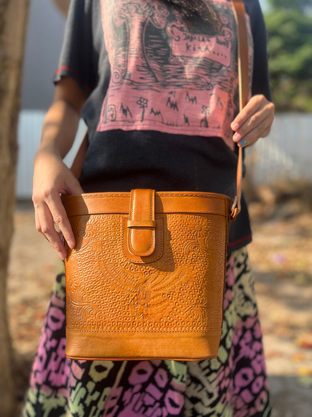 Leather Crossbody Bucket Bag, Genuine Leather Bag for Women, Leather