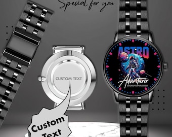 Astronaut Space Watch – Custom Engraved Men Wrist Watch – Galaxy Sci-Fi Art Gift