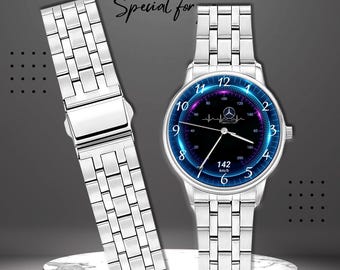 Modern Watch – Blue LED Dial, Luxury Black Metal Wristwatch, Minimalist Gift for Him