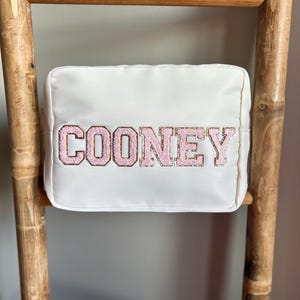 Personalized Large Nylon Pouch Bag | Nylon Makeup Bags | Chenille patches | Personalized Cosmetic Bags