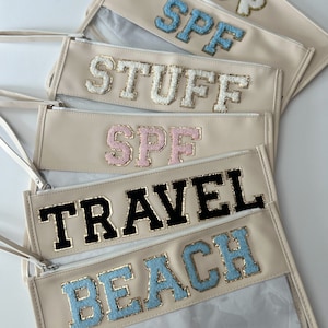 Personalized Clear PVC Pouch Bag | Makeup Bags | Chenille patches | Personalized Cosmetic Bags