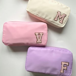 Personalized Medium Nylon Pouch Bag | Nylon Makeup Bags | Chenille patches | Personalized Cosmetic Bags