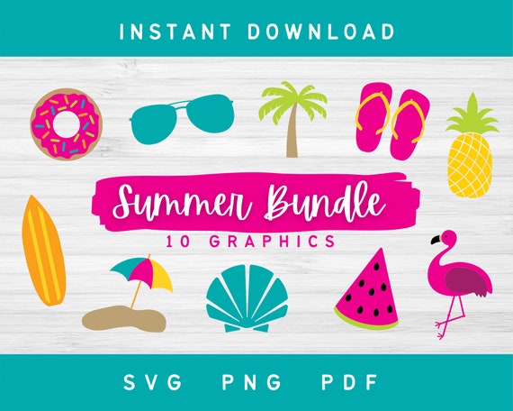 Summer Graphics Bundle: Tropical Clipart, Beach SVGs (PNG, PDF, SVG)