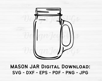 Mason Jar SVG: gesneden bestanden, afdrukbare jar-clipart (digitale download)